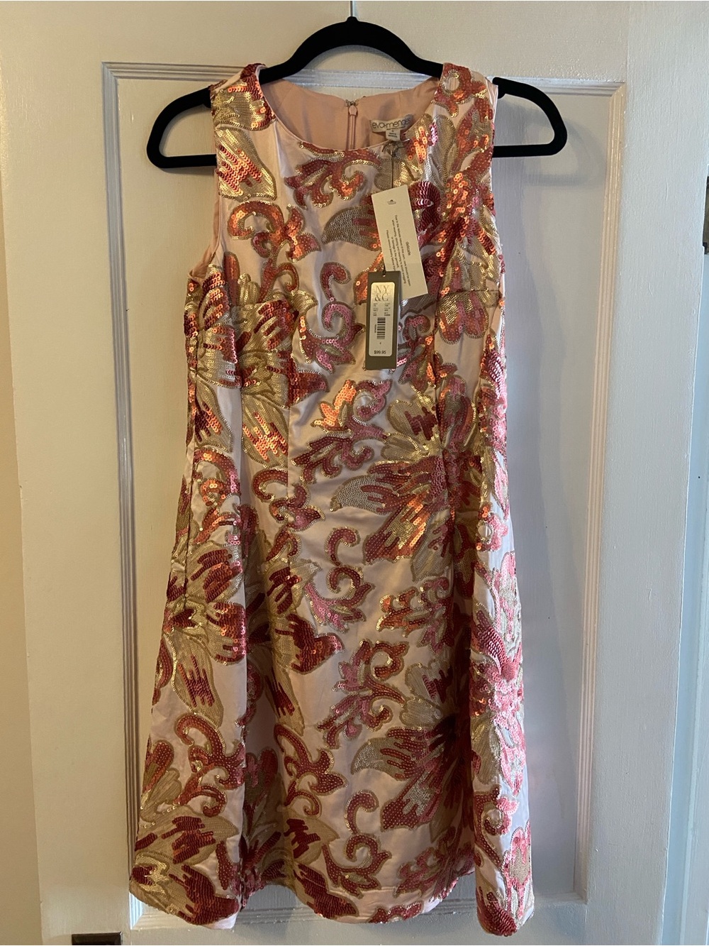 Eva Mendezs Sleeveless Floral Sequin Party Dress - Pink & Gold